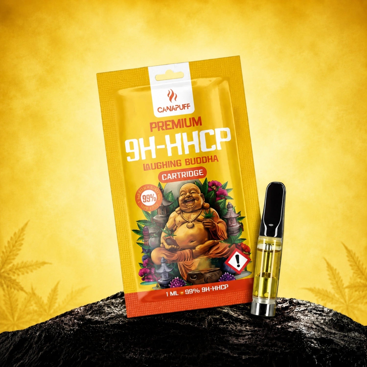 Canapuff 9H-HHCP Laughing Buddha cartridge, 1 ml, 99% strength with packaging and vape pen
