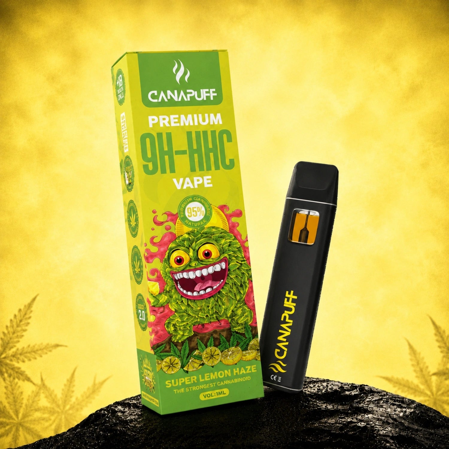 Canapuff 9H-HHC Vape Super Lemon Haze 95% 1ml disposable pen with packaging