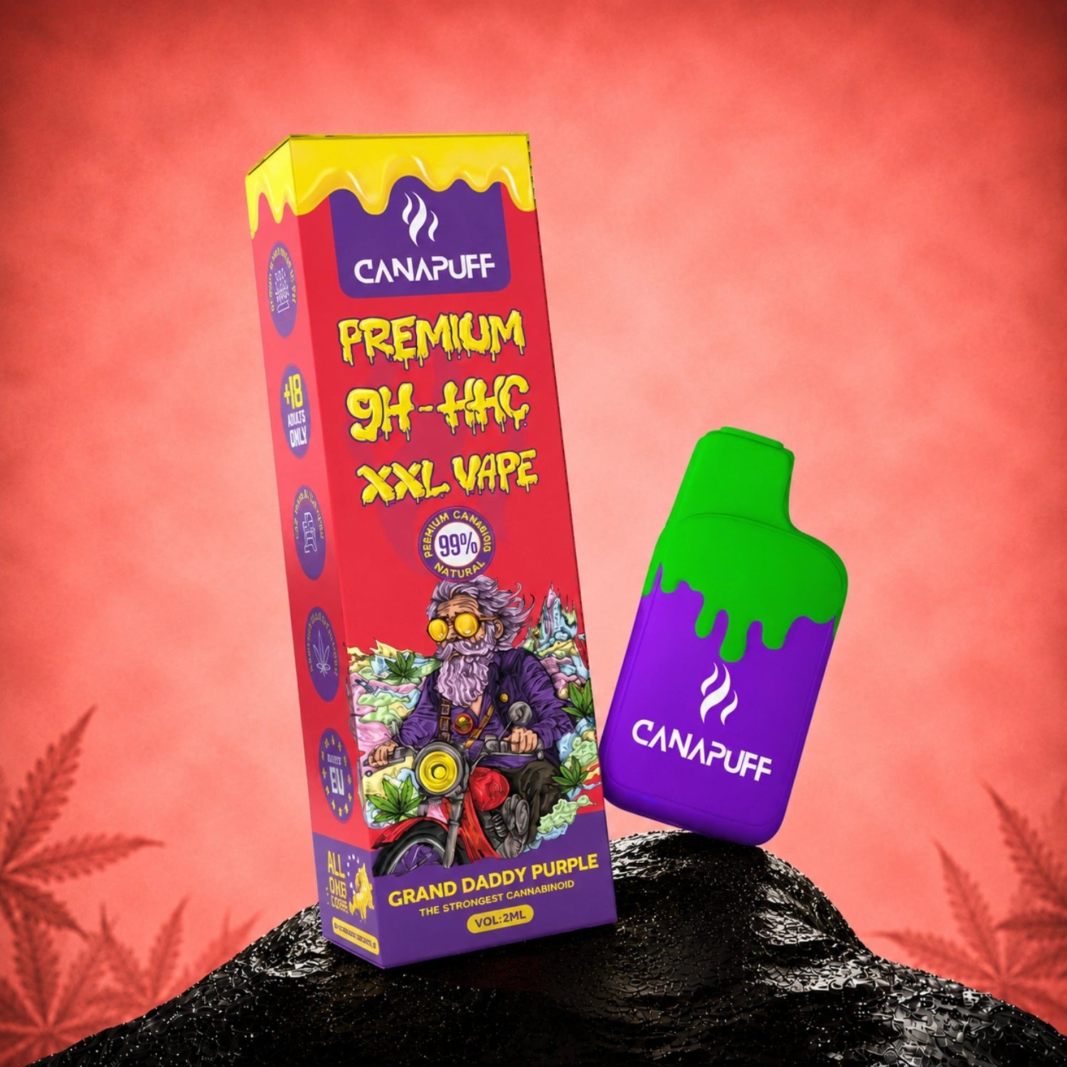 Canapuff 9H-HHC XXL Vape Grand Daddy Purple 99%, 2ml disposable pen with packaging box