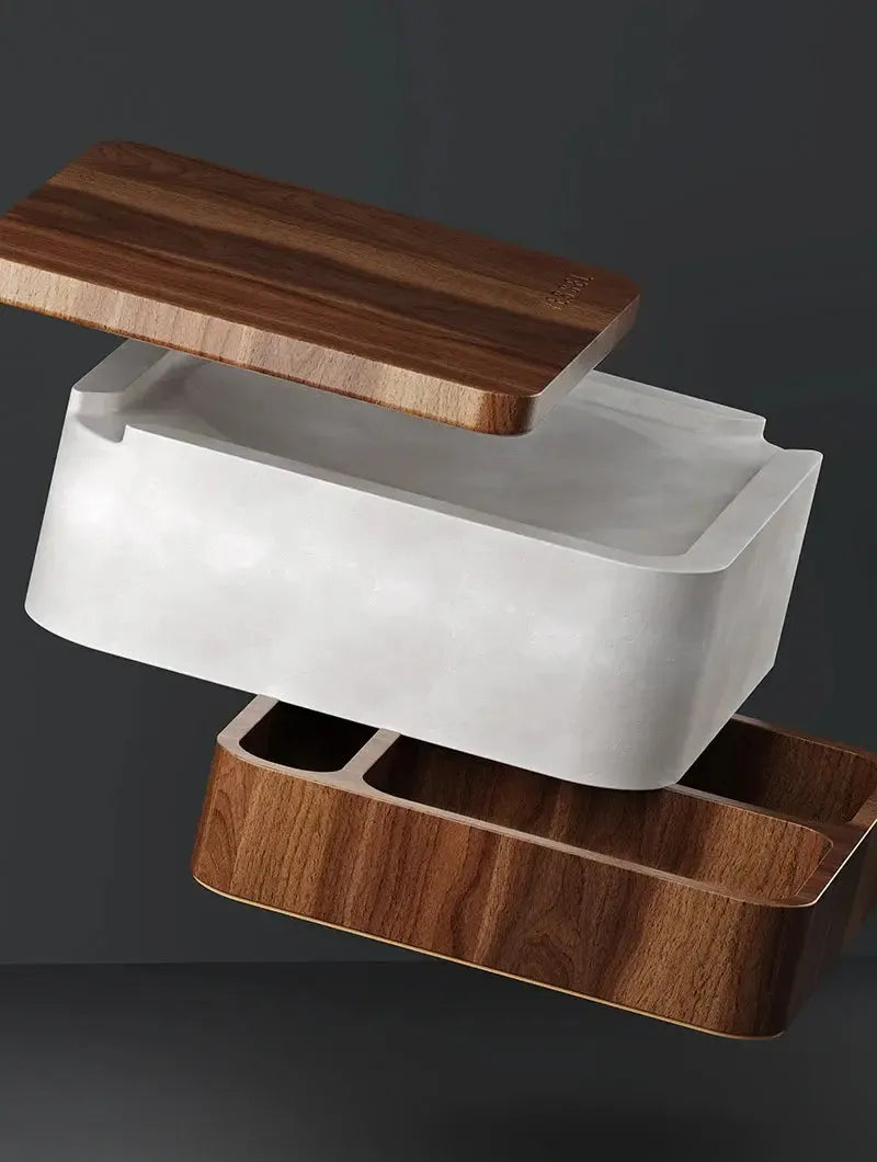 Canapuff Ashtray in walnut wood with white ceramic insert and wooden lid