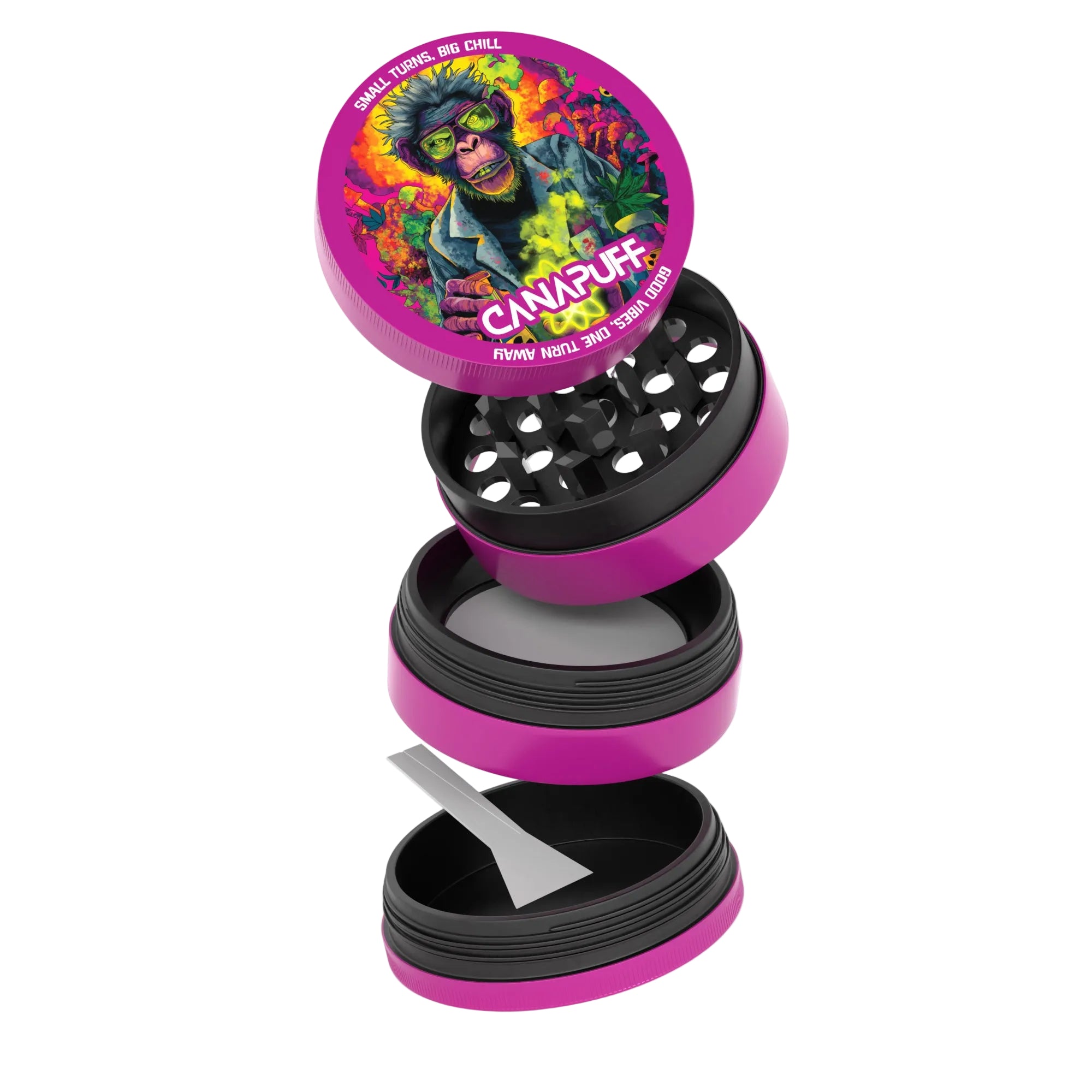 Canapuff Metal Grinder Atomic Monkey with kief catcher and storage
