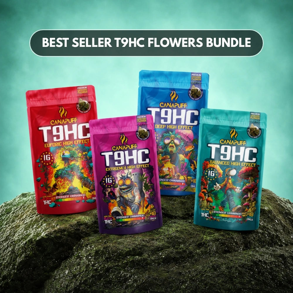 Canapuff T9HC Flower Bundle, four pouches with Delta-9 THC hemp flowers