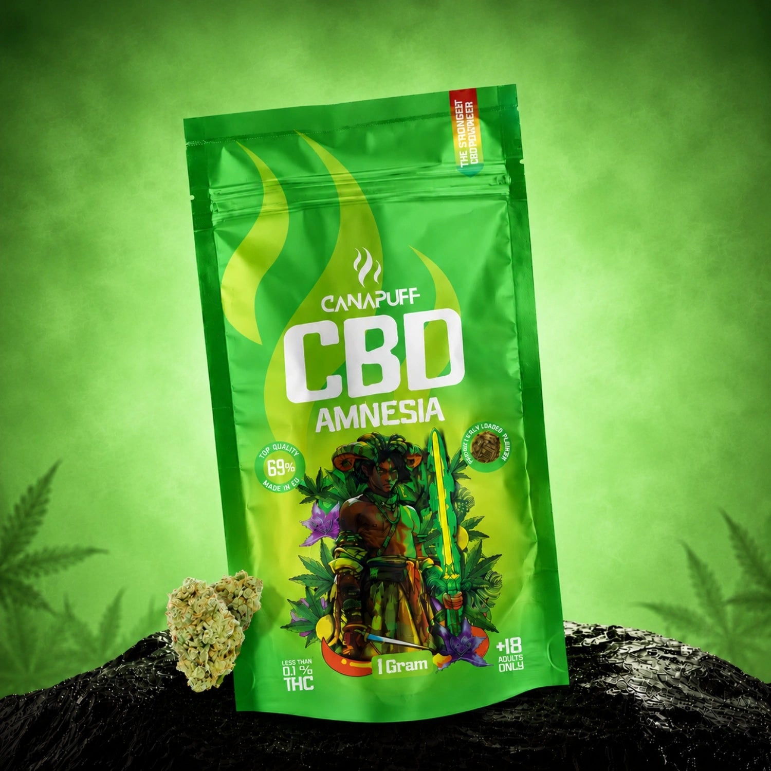Canapuff CBD Flowers Amnesia 69%, 1 gram pack