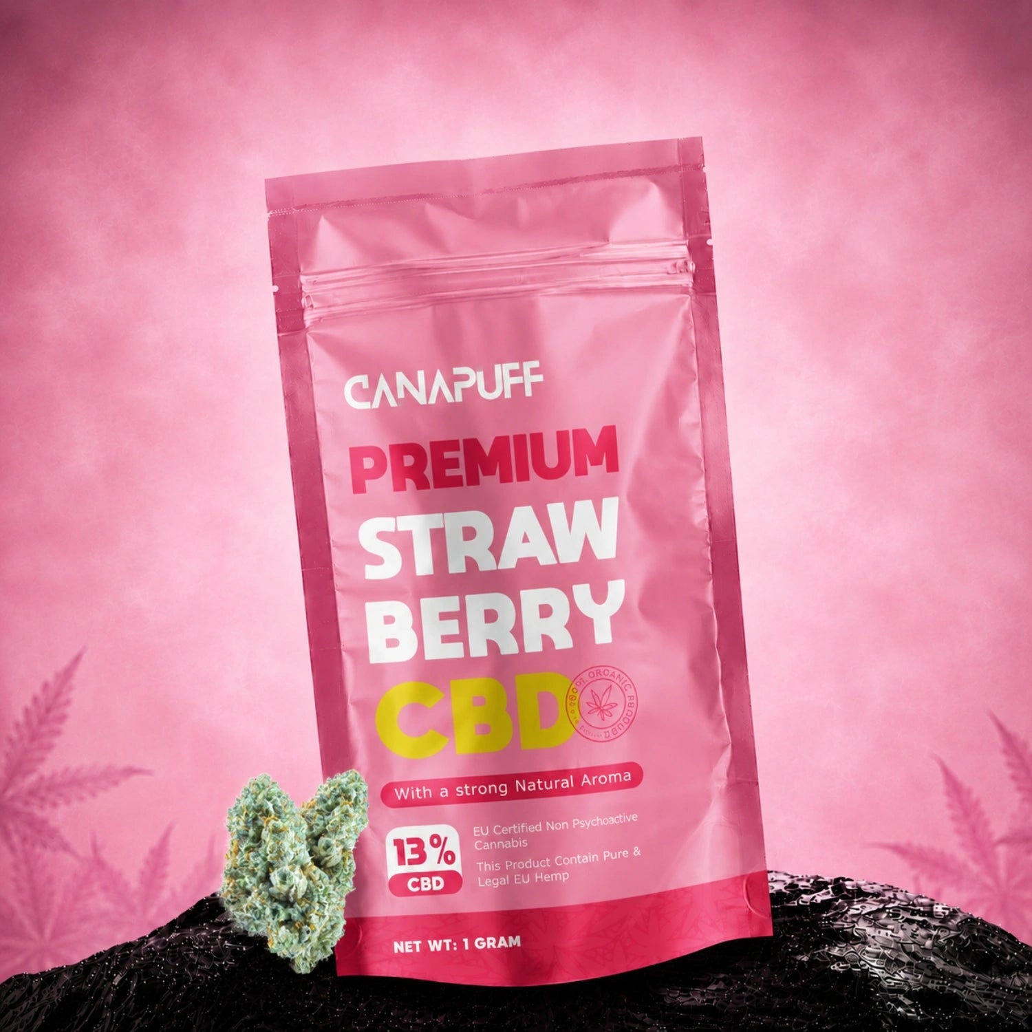 Canapuff Strawberry CBD flowers 13%, 1 gram pouch