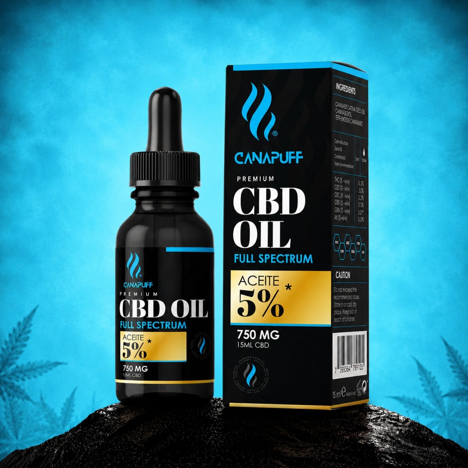 Canapuff CBD Oil Full Spectrum 5% 750 mg 15 ml dropper bottle