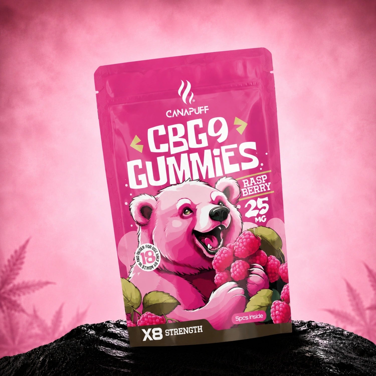 Canapuff CBG9 gummies raspberry 25 mg, 5 pieces, X8 strength