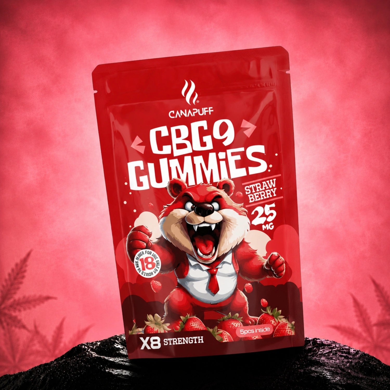 Canapuff CBG9 Gummies Strawberry 25 mg, 5 pieces, X8 strength