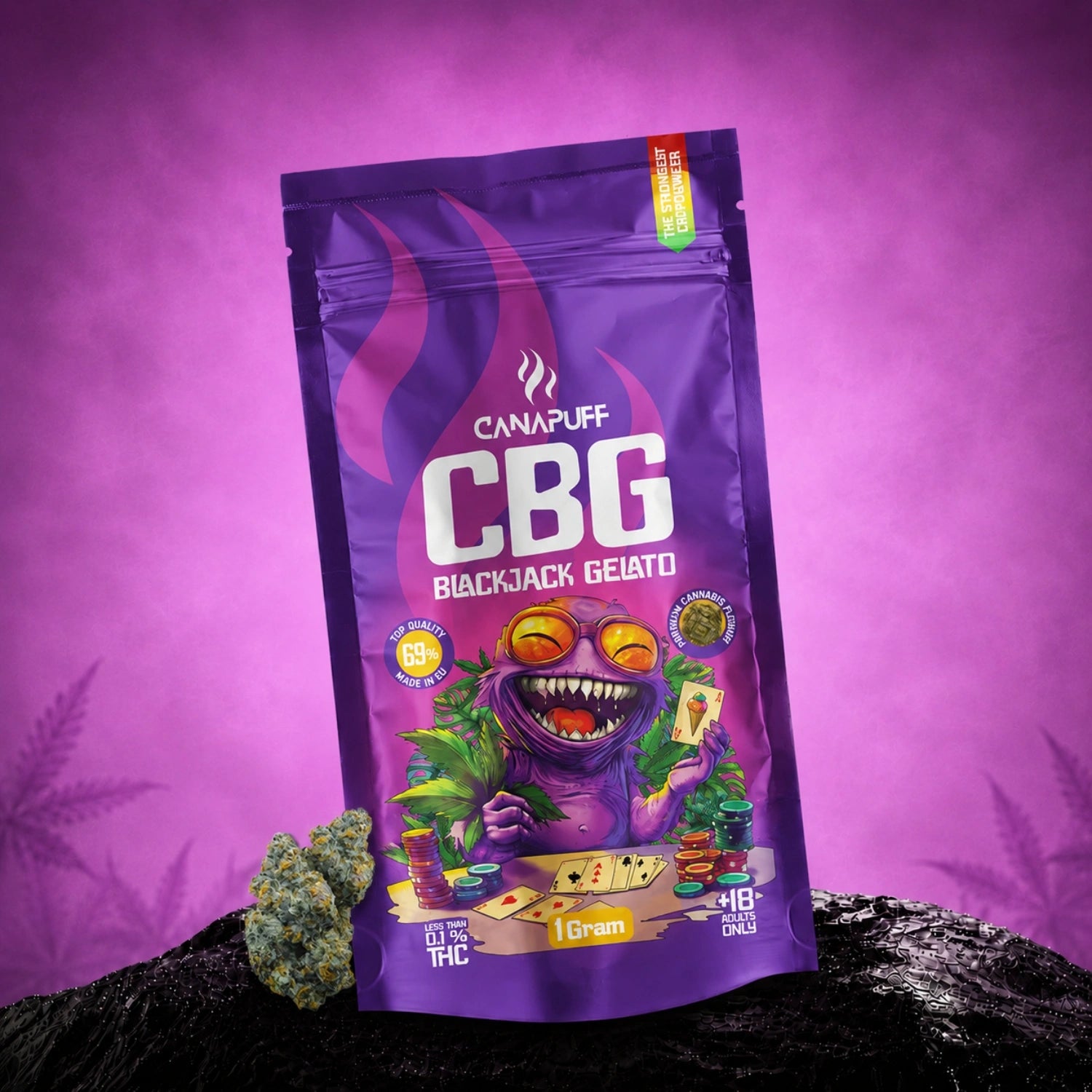 Canapuff CBG Blackjack Gelato flowers 69%, 1 gram pouch