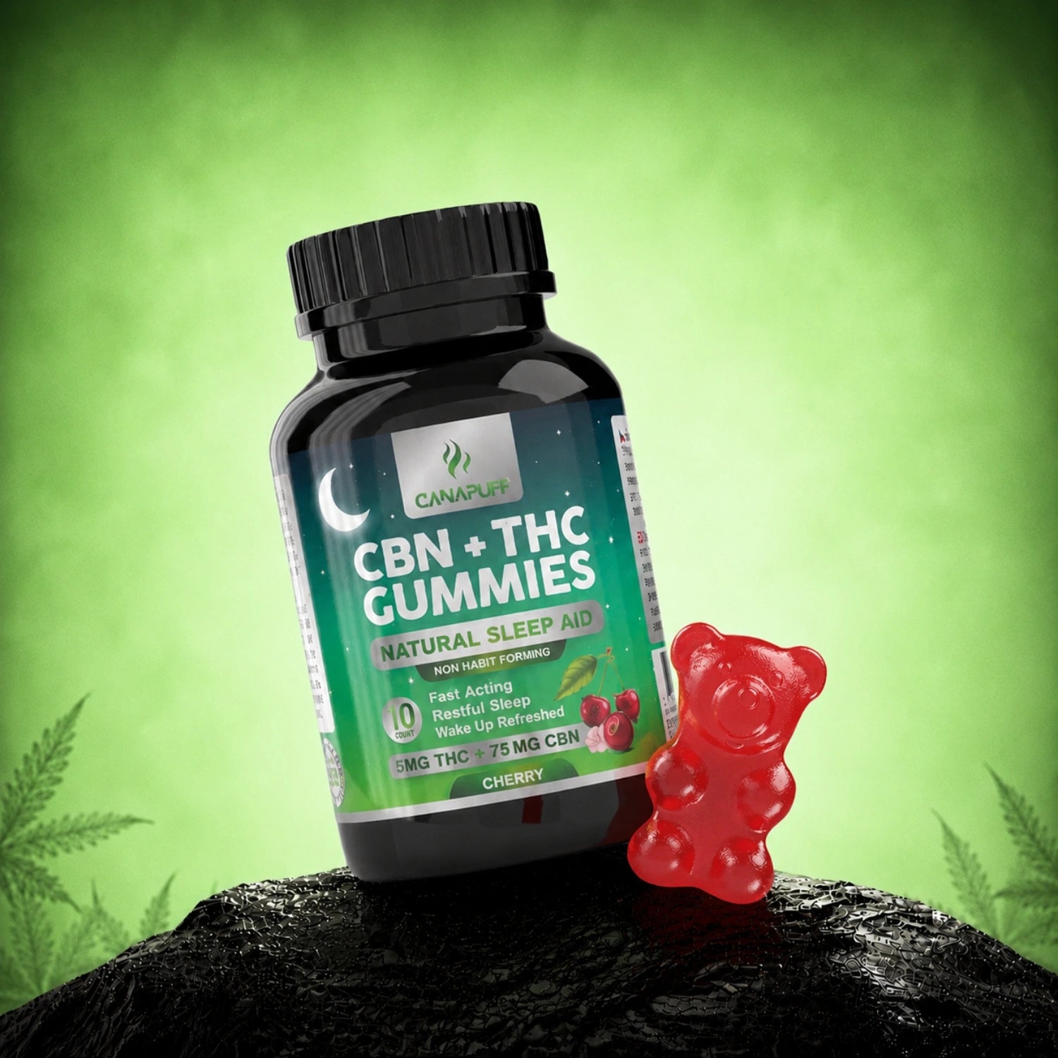 Canapuff CBN + THC Gummies Cherry, 5 mg THC and 75 mg CBN per gummy