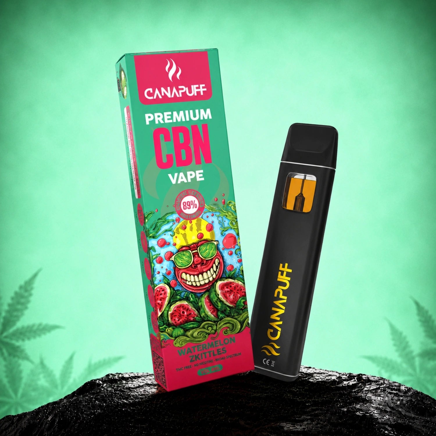 Canapuff CBN Vape Watermelon Zkittles 89% 1ml disposable pen