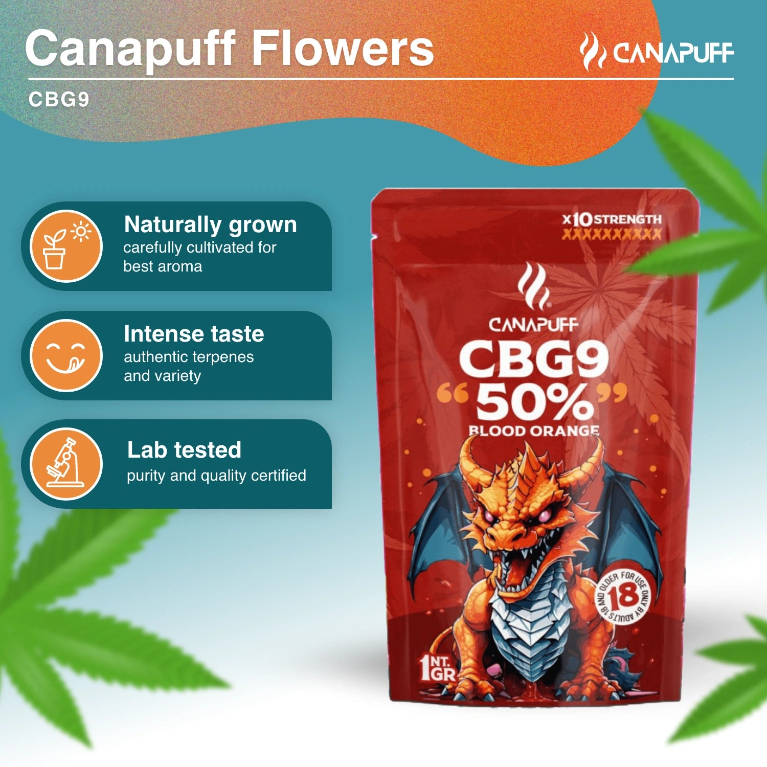 Canapuff CBG9 Flowers Blood Orange 50%, 1 g pouch