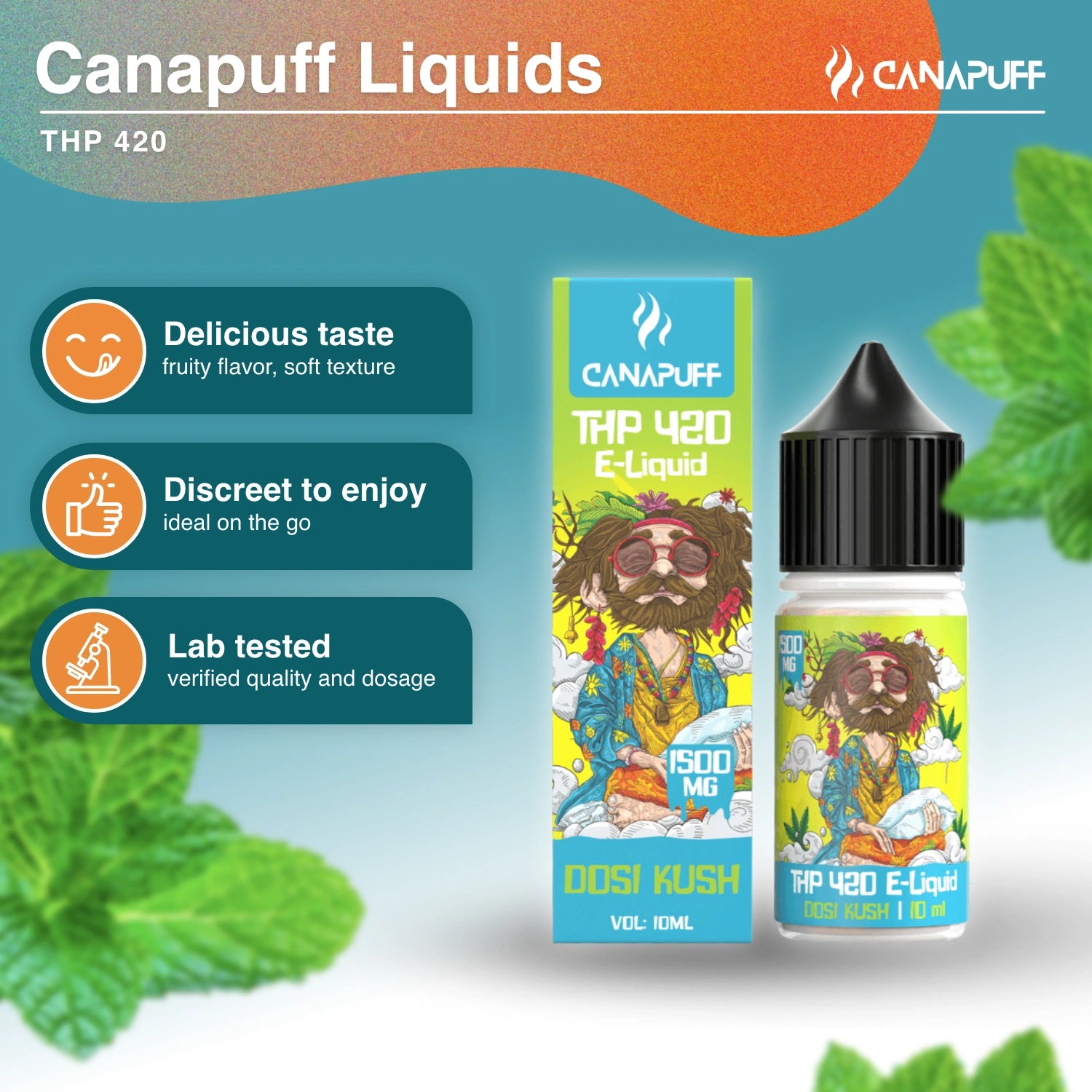 Canapuff THP 420 E-Liquid Dosi Kush 1500 mg 10 ml vape bottle with dropper cap