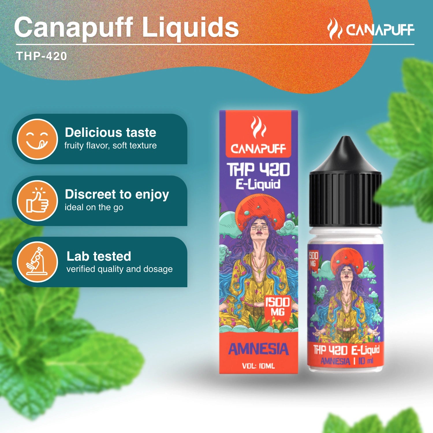 Canapuff THP 420 E-Liquid Amnesia 1500 mg, 10 ml vape bottle