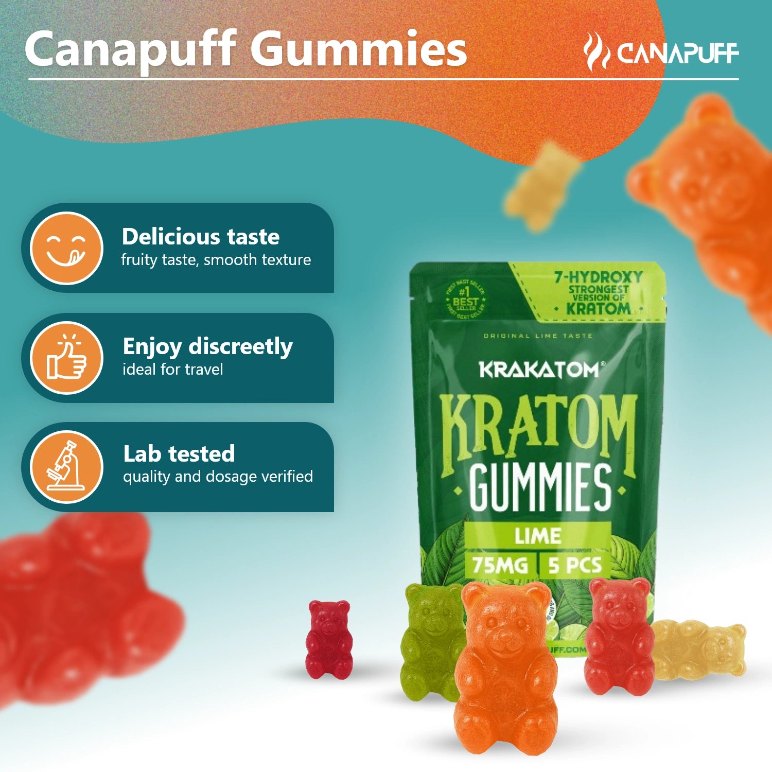 Kratom Gummies Lime 75 mg 5 pieces