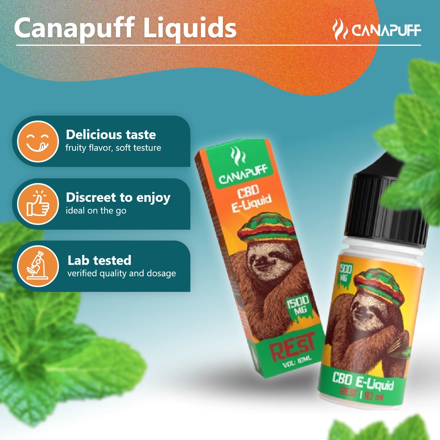Canapuff CBD E-Liquid Rest 1500 mg, 10 ml vape liquid bottle