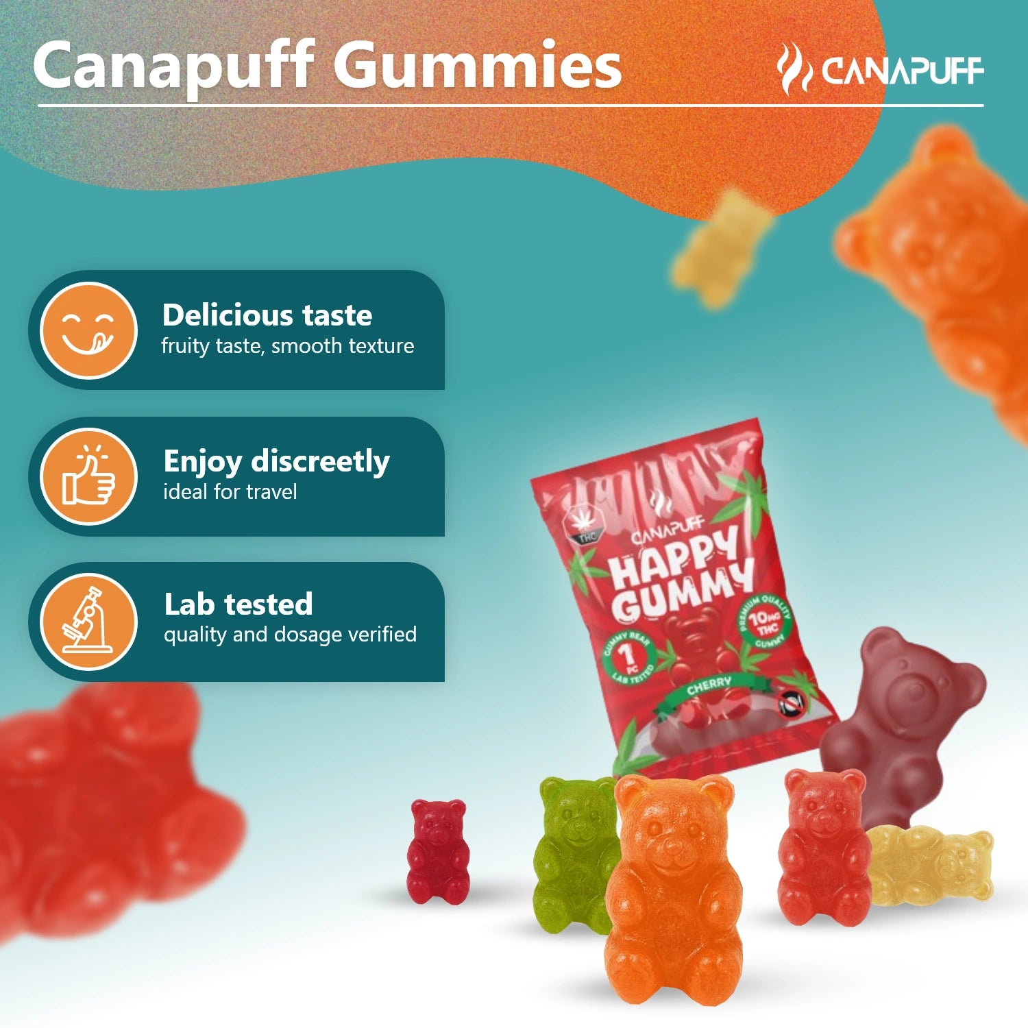 Canapuff Happy Gummy Cherry Delta-9 THC 10 mg gummies