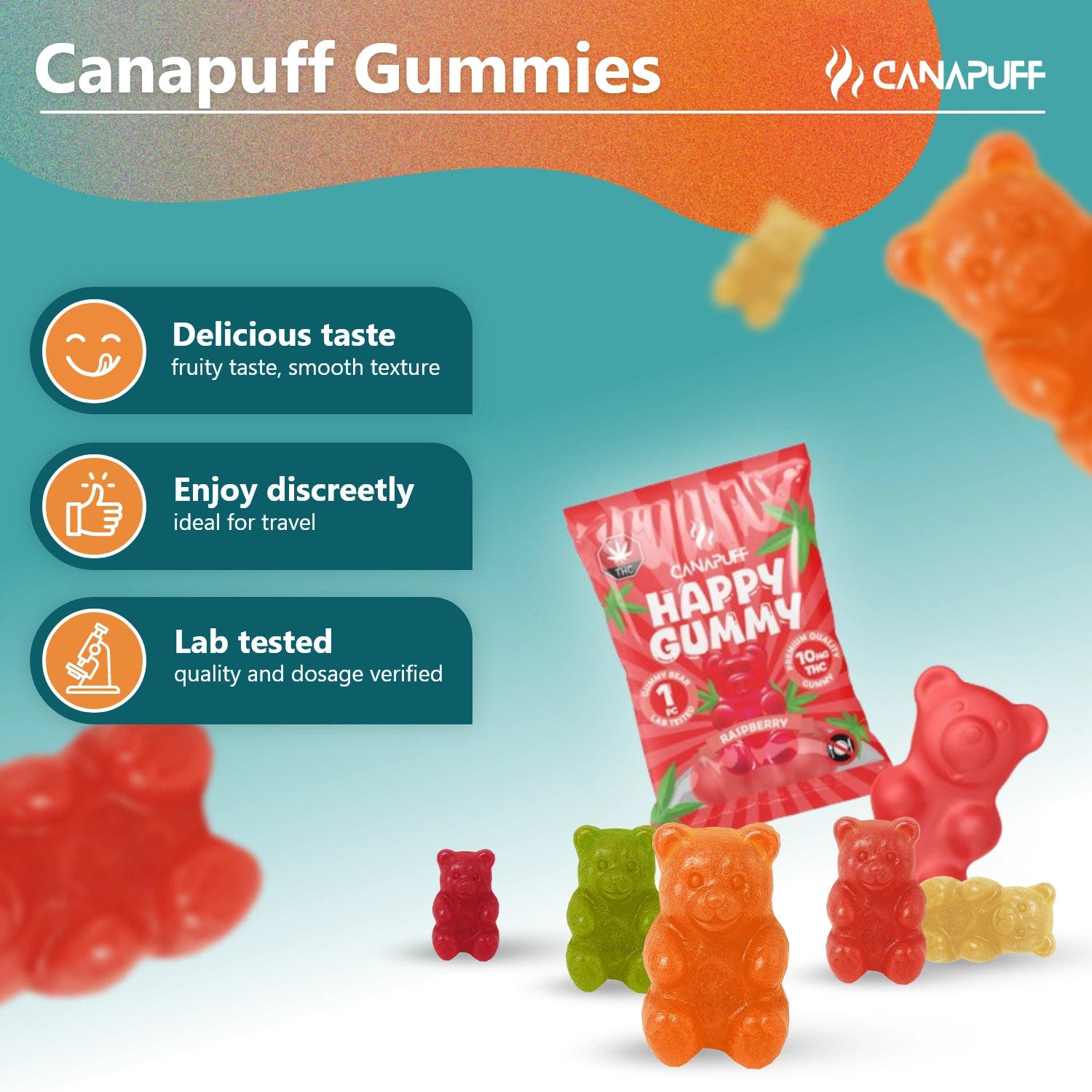 Canapuff Happy Gummy Delta-9 THC 10mg raspberry, 1-pack