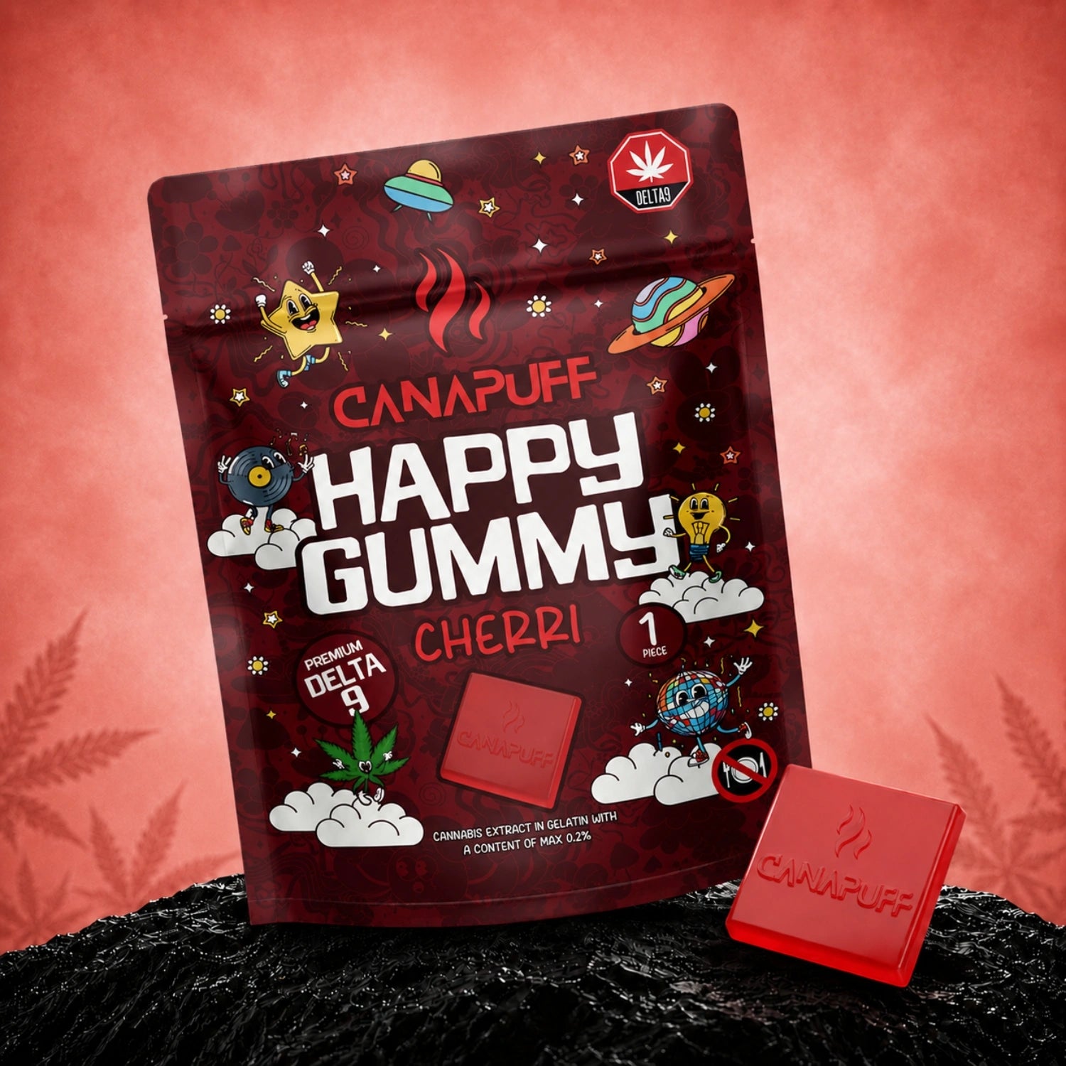 Canapuff Happy Gummy Delta-9 Cherri, 1 piece hemp-derived gummy