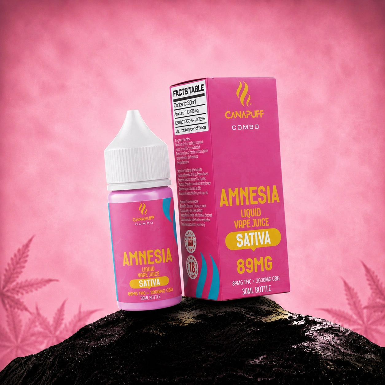 Canapuff Combo Amnesia Delta-9 liquid vape juice 89 mg THC, 30 ml bottle