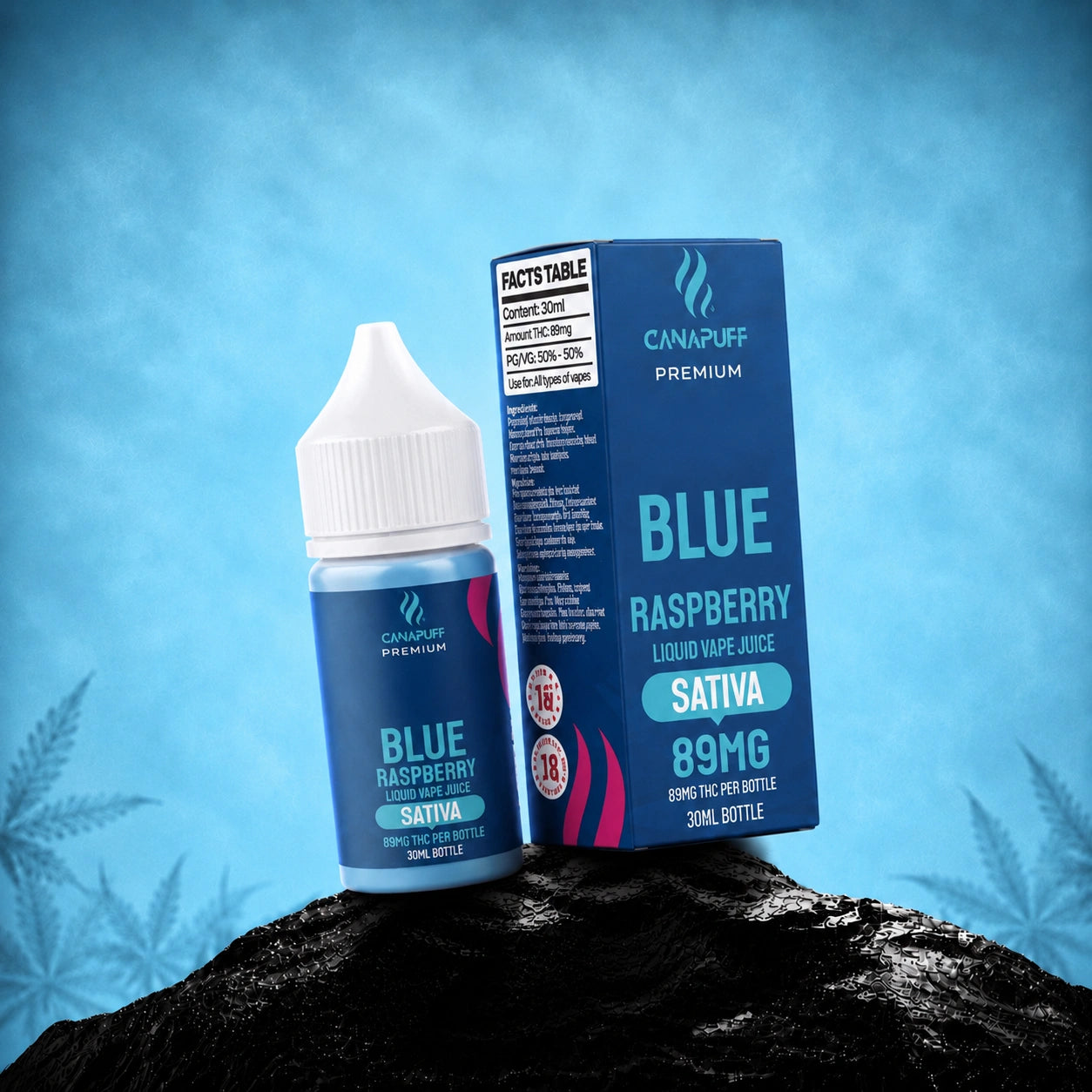 Canapuff Blue Raspberry vape liquid, Delta-9 THC 89mg, 30ml bottle