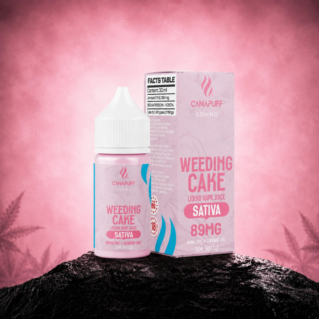 Canapuff Combo Wedding Cake vape liquid, 89mg THC + 1000mg CBC, 30ml bottle