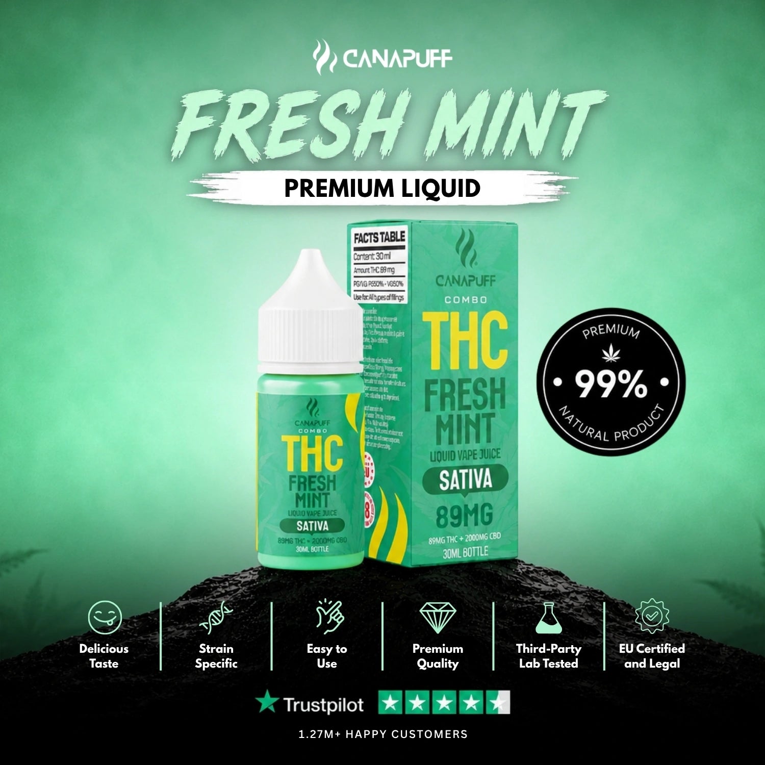 Delta 9 Liquid 89mg CBD Fresh Mint 30ml
