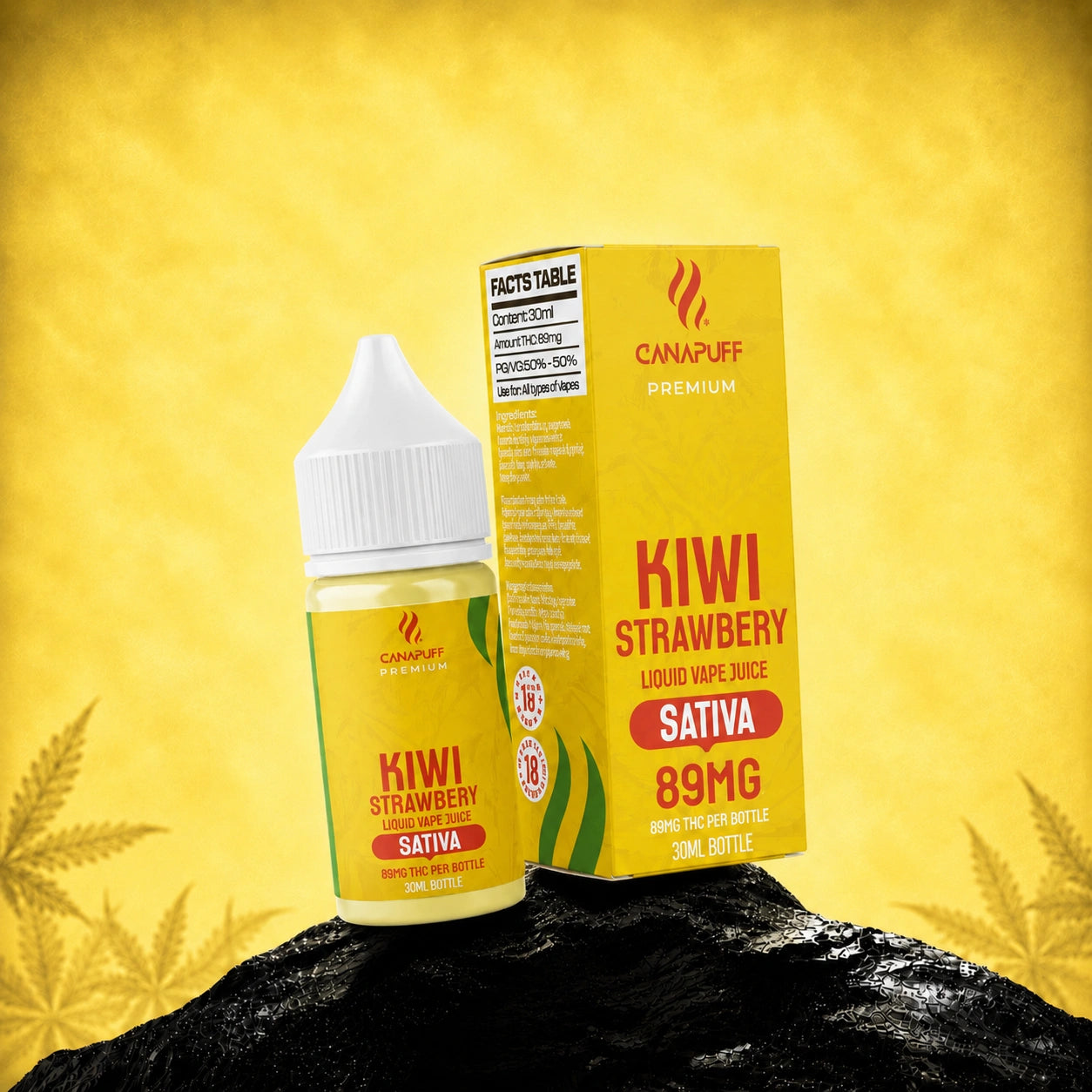 Canapuff Delta 9 Liquid Kiwi Strawberry Sativa, 89mg, 30ml vape juice bottle
