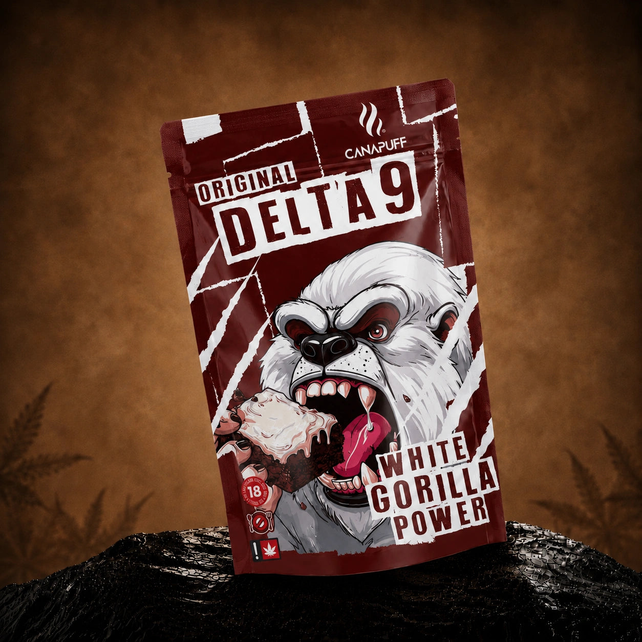 Canapuff Delta 9 White Gorilla Power hemp-derived Delta-9 THC brownie pouch
