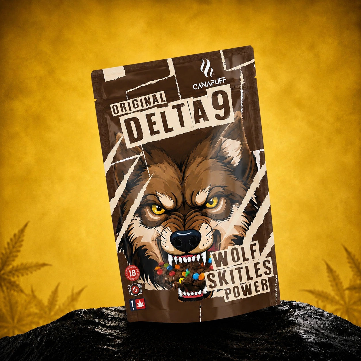 Canapuff Delta 9 Wolf Skittles Power hemp-derived Delta-9 THC brownie pouch
