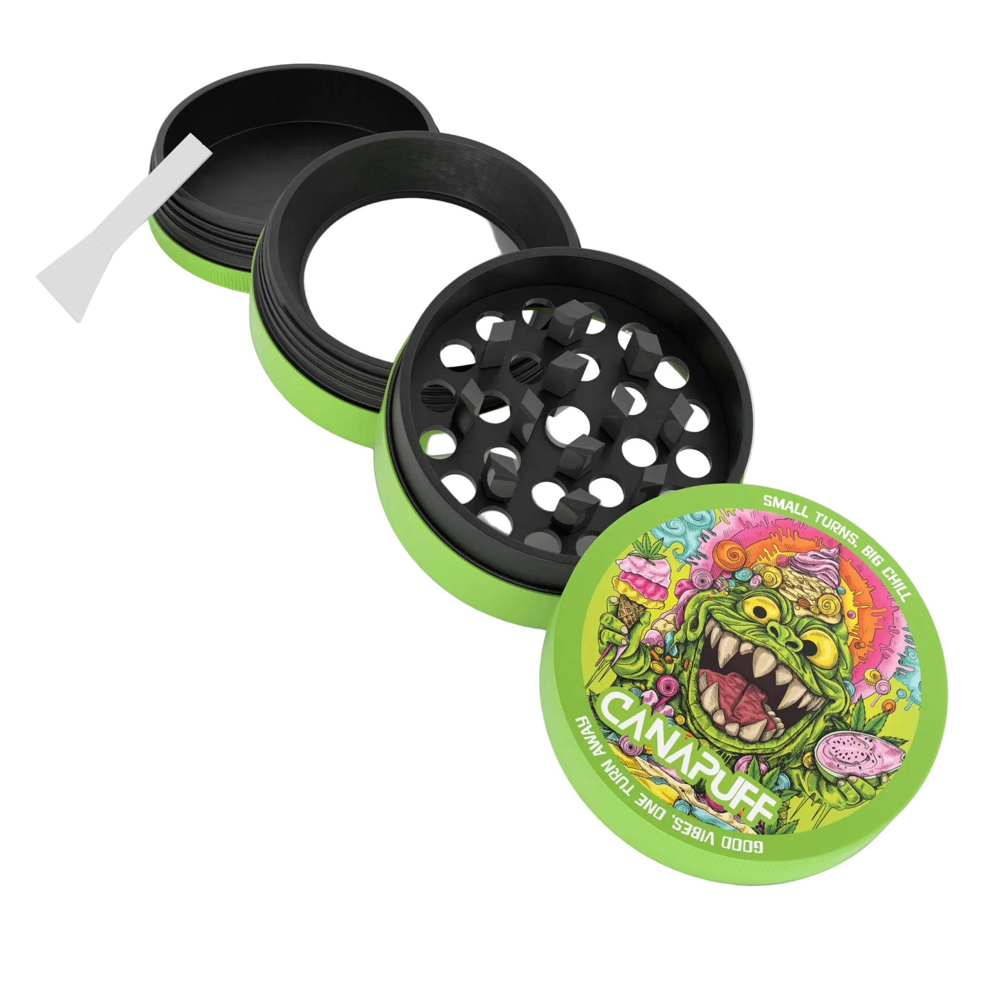 Canapuff metal grinder, Guava Gelato, small four-piece with scraper
