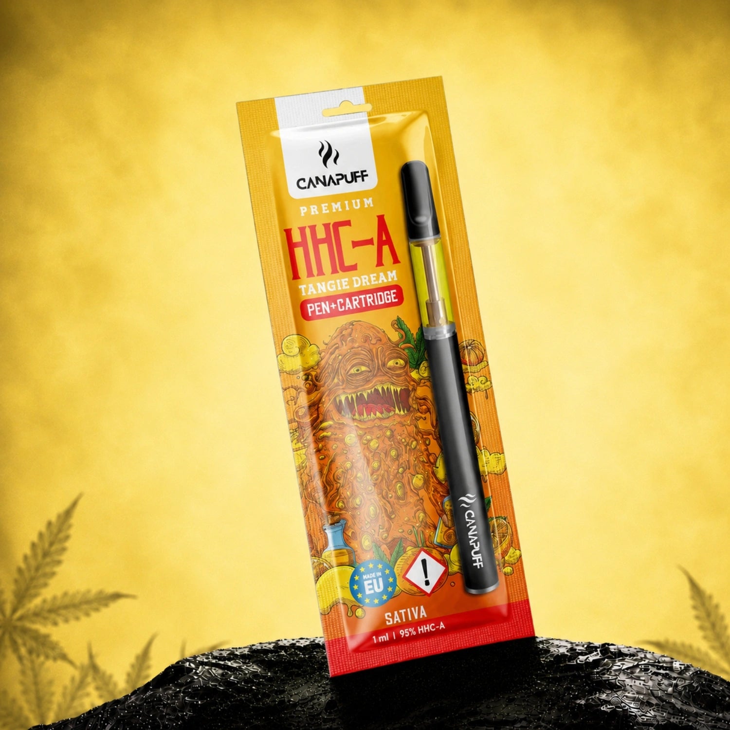Canapuff HHC-A Pen+Cartridge Tangie Dream 95%, 1 ml disposable vape with black mouthpiece