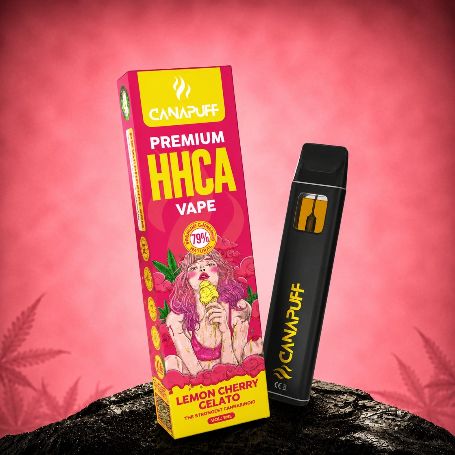 Canapuff HHCA Vape Lemon Cherry Gelato 79% 1ml disposable pen with packaging