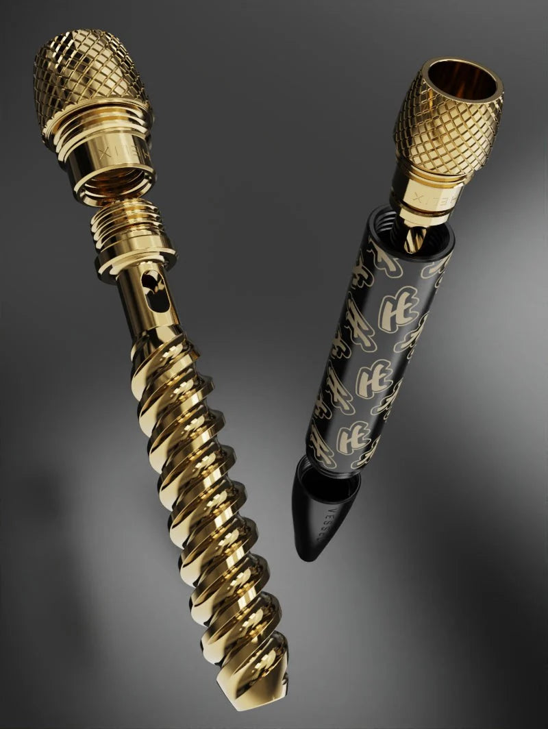 Vessel One Hitter Highsman Edition device with gold mesh bowl and decorative wrap