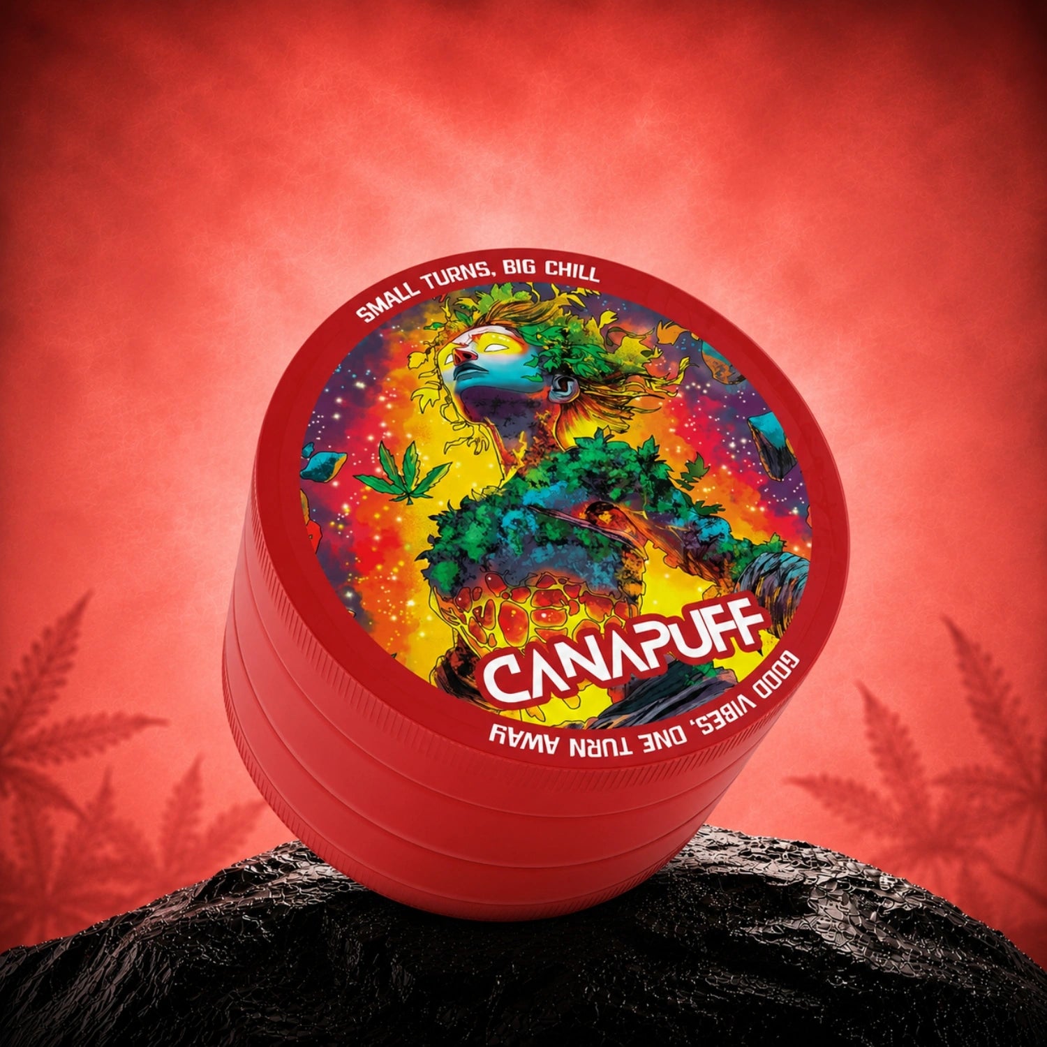 Canapuff Metal Grinder Euforic red herb grinder with colorful artwork