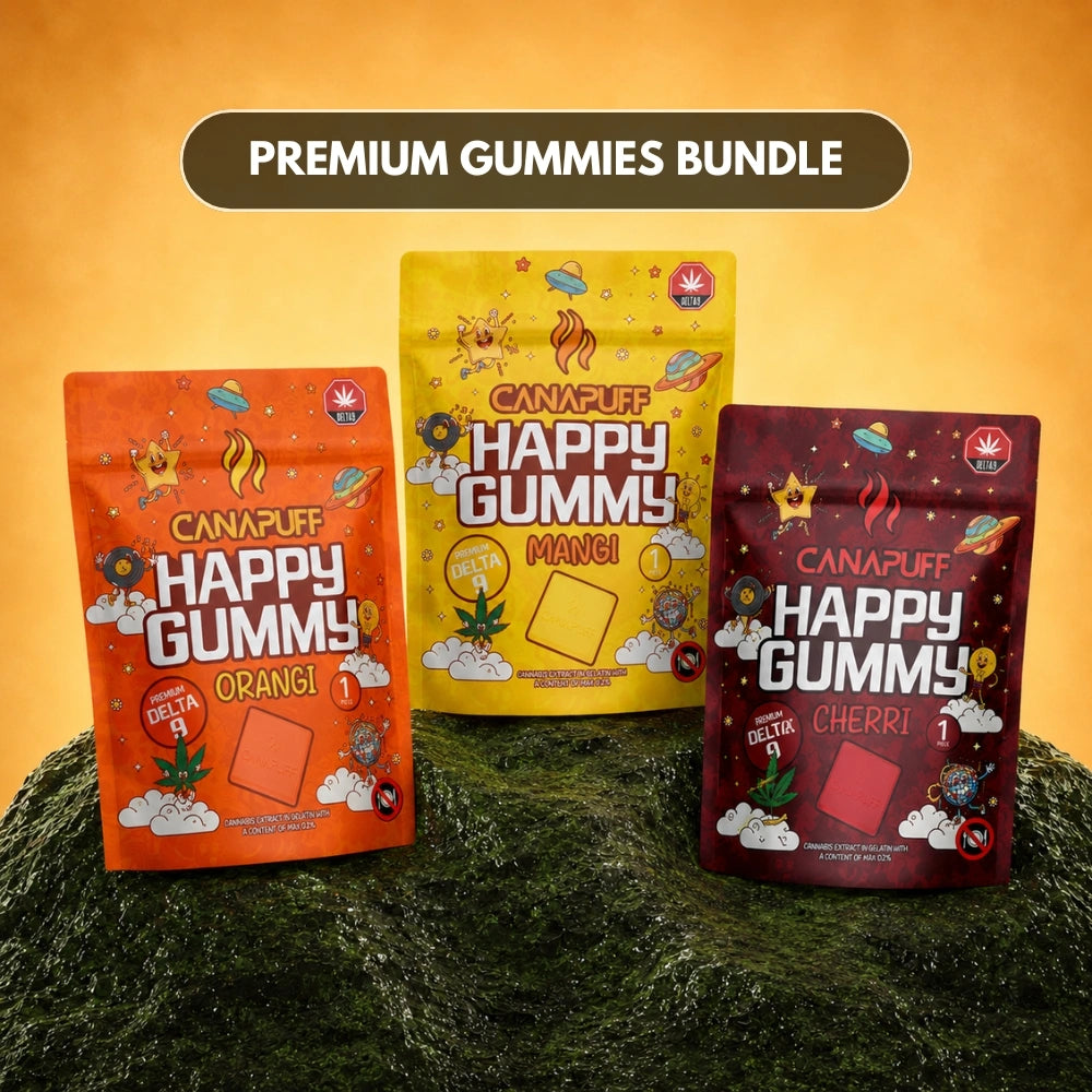 Canapuff Happy Gummy bundle with Delta-9 THC: Orangi, Mangi, Cherri flavors, 3 pouches