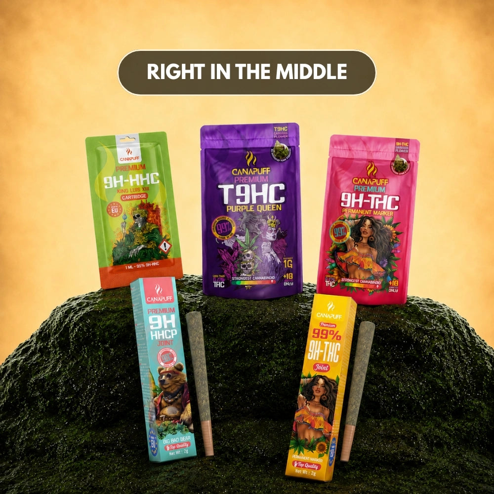 Canapuff Right in the Middle collection with hemp flower and pre-rolled joints