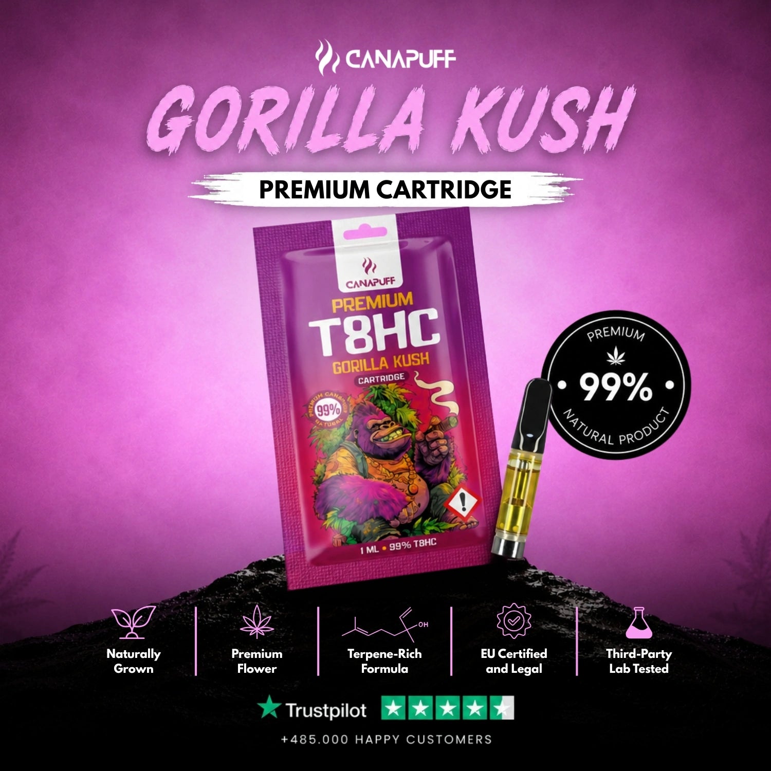 T8HC Cartridge Gorilla Kush 99%