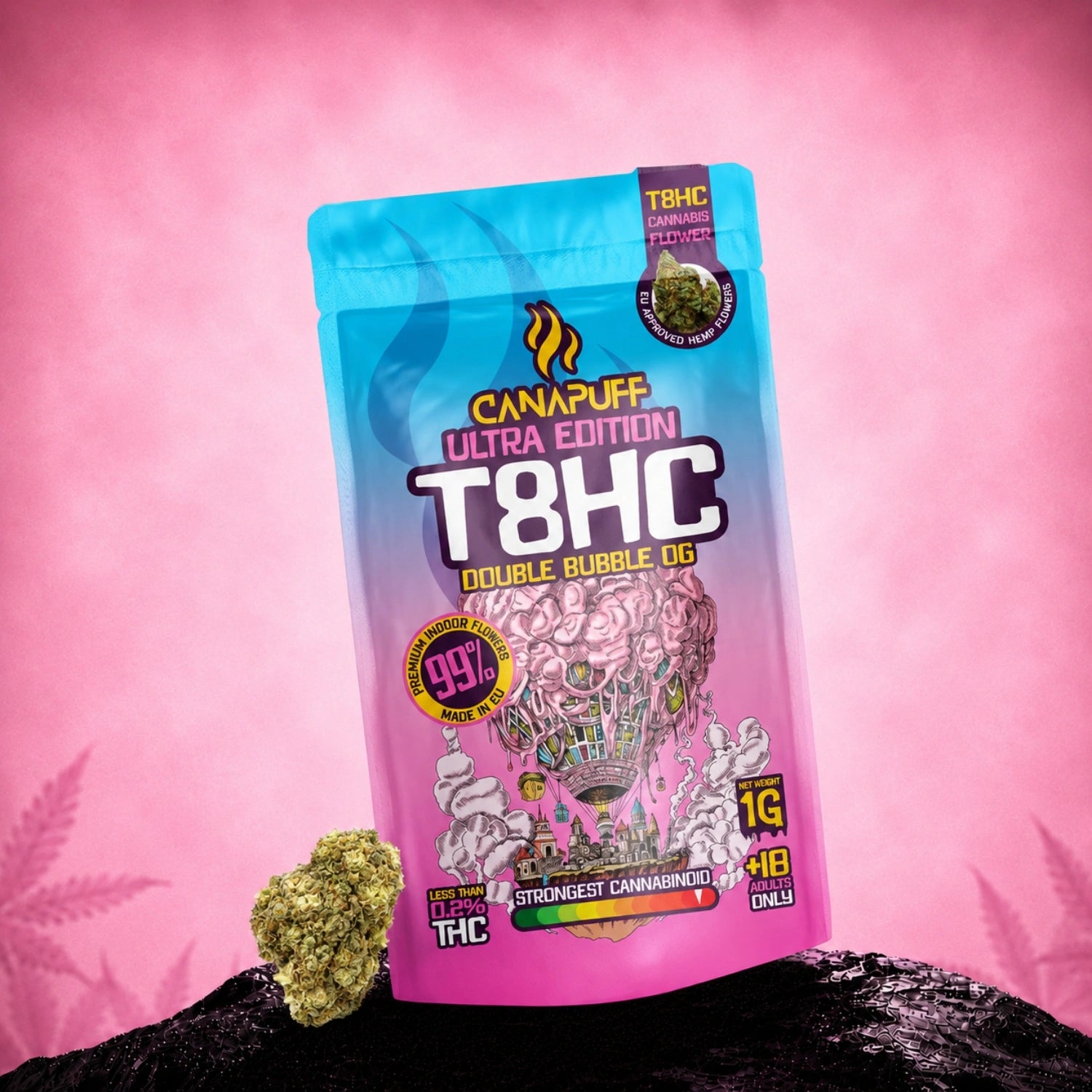 Canapuff Ultra Edition T8HC Double Bubble OG flowers, 1 gram pouch