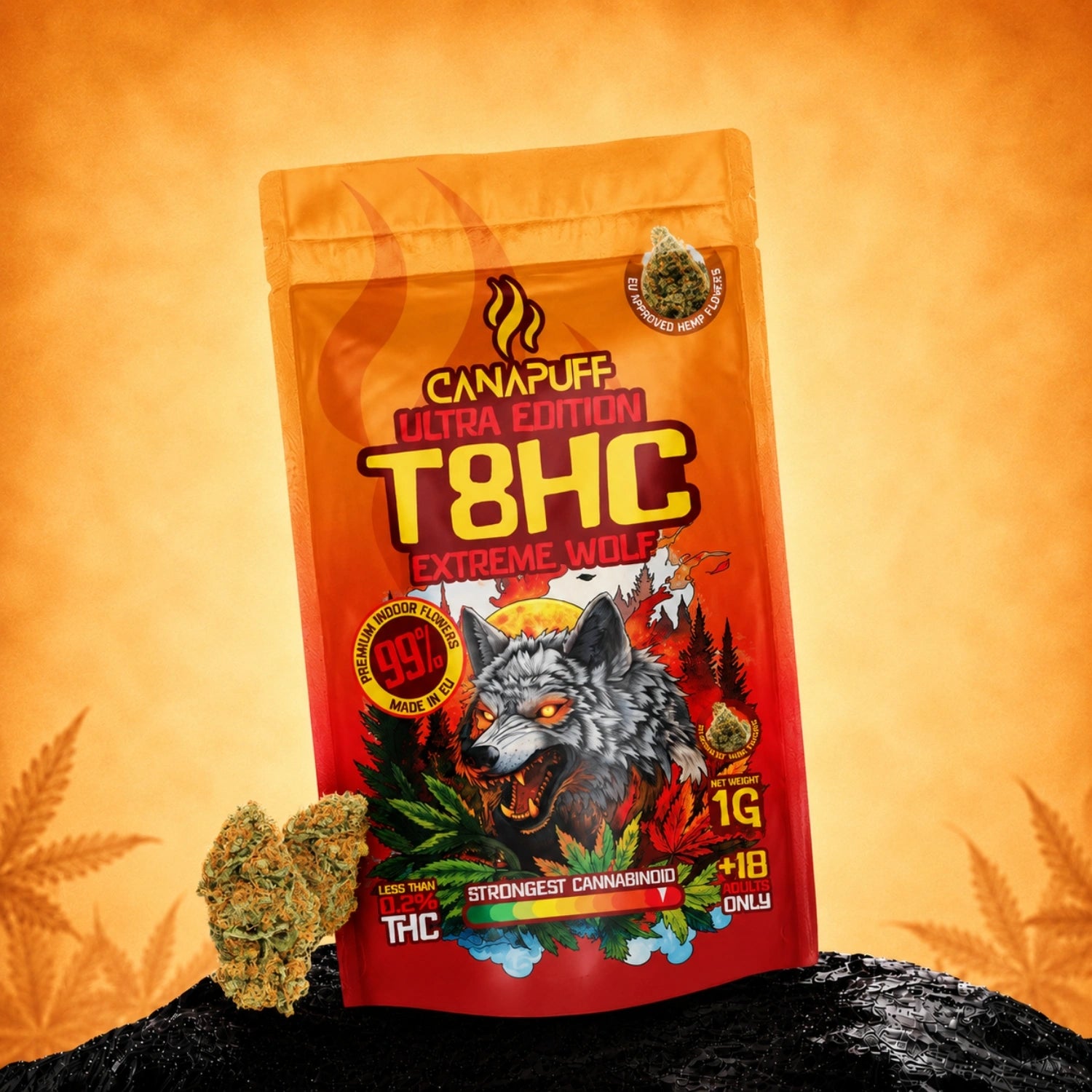 Canapuff T8HC Flowers Extreme Wolf 99%, 1g hemp-derived flowers pouch