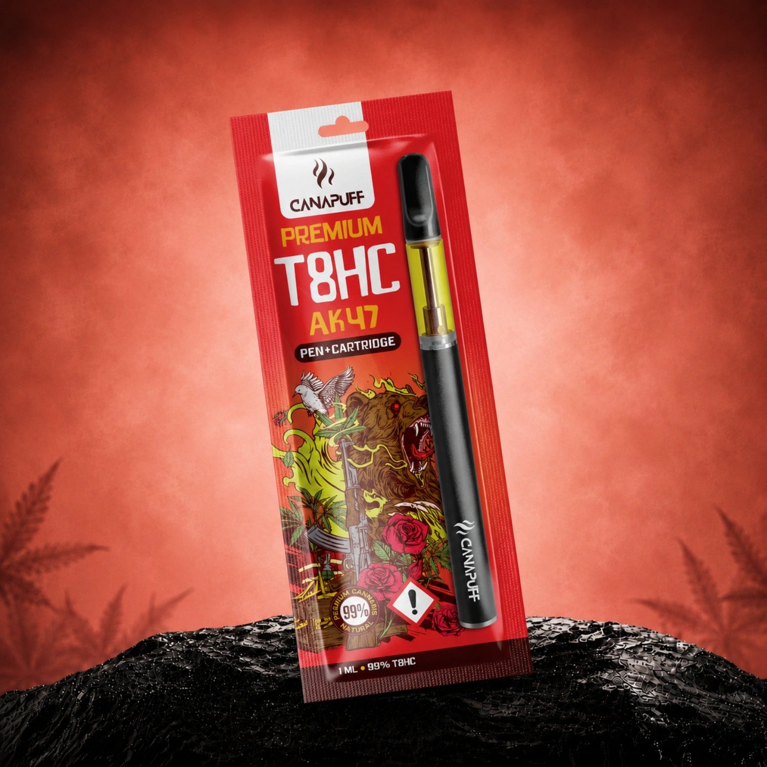Canapuff T8HC Pen+Cartridge AK47 99%, 1 ml disposable vape pen