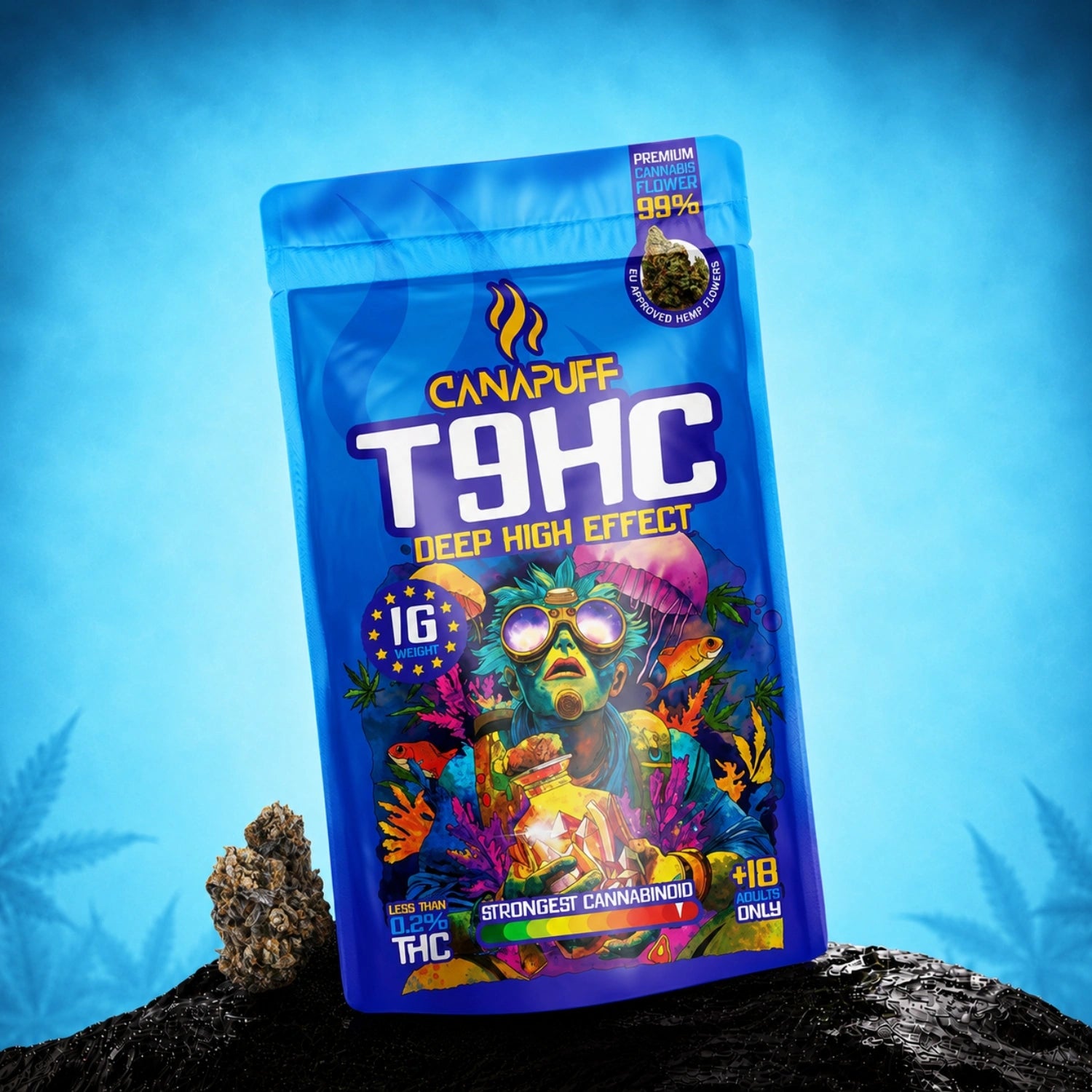 Canapuff T9HC Flowers Deep High Effect 16g pouch, 99% cannabinoid strength