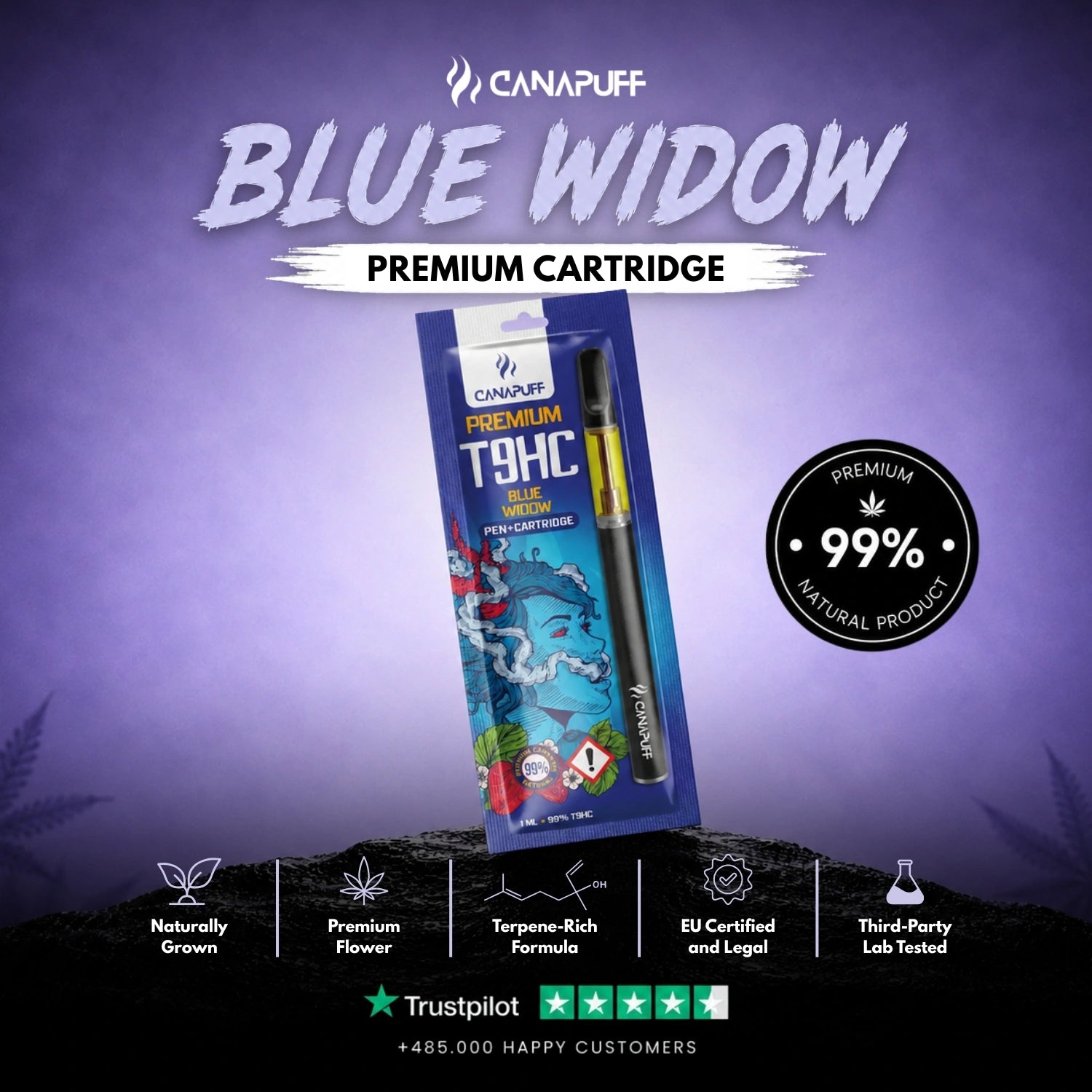 T9HC Pen+Cartridge Blue Widow 99%