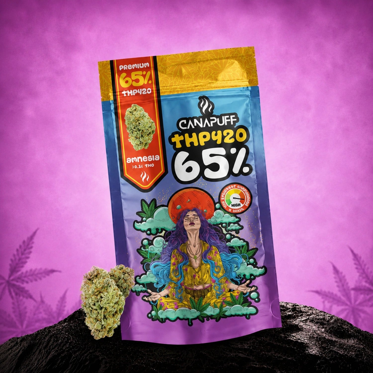 Canapuff THP420 Flowers Amnesia 65% hemp-derived cannabis buds pouch