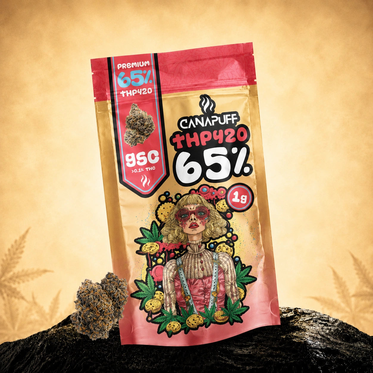 Canapuff THP420 GSC flowers, 65% strength, 1g pouch
