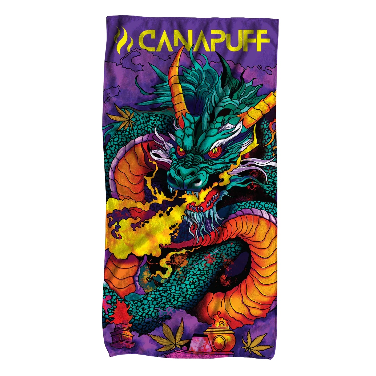 Canapuff Extreme Dragon towel with colorful dragon artwork design
