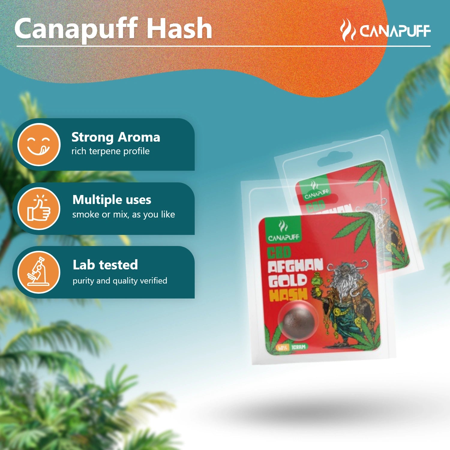 Canapuff CBD Hash Afghan Gold 60%, 1 gram pack