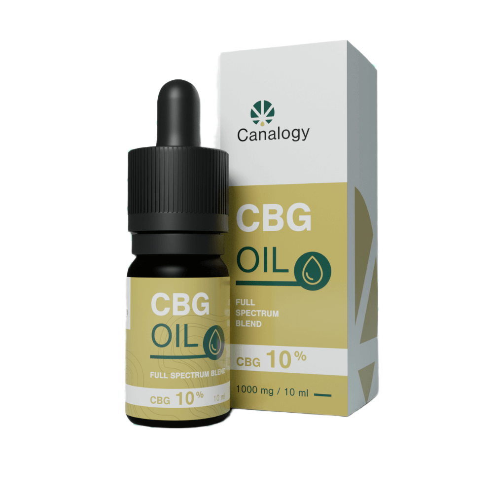 Canalogy CBG Oil 10%, 1000 mg / 10 ml full spectrum blend with dropper bottle and box packaging