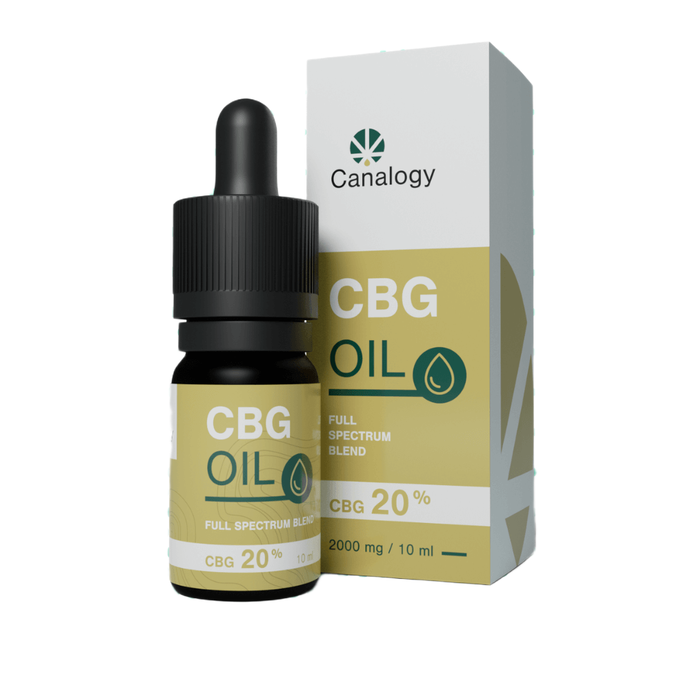 Canalogy CBG Oil 20%, 2000 mg full spectrum blend in 10 ml dropper bottle with box