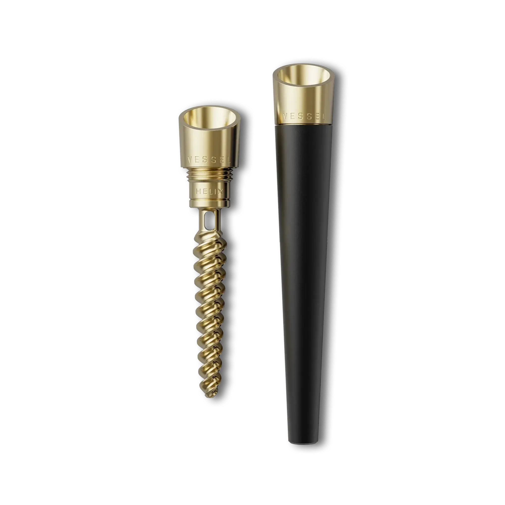 Vessel Cone Onyx pre-roll holder with brass components and mouthpiece