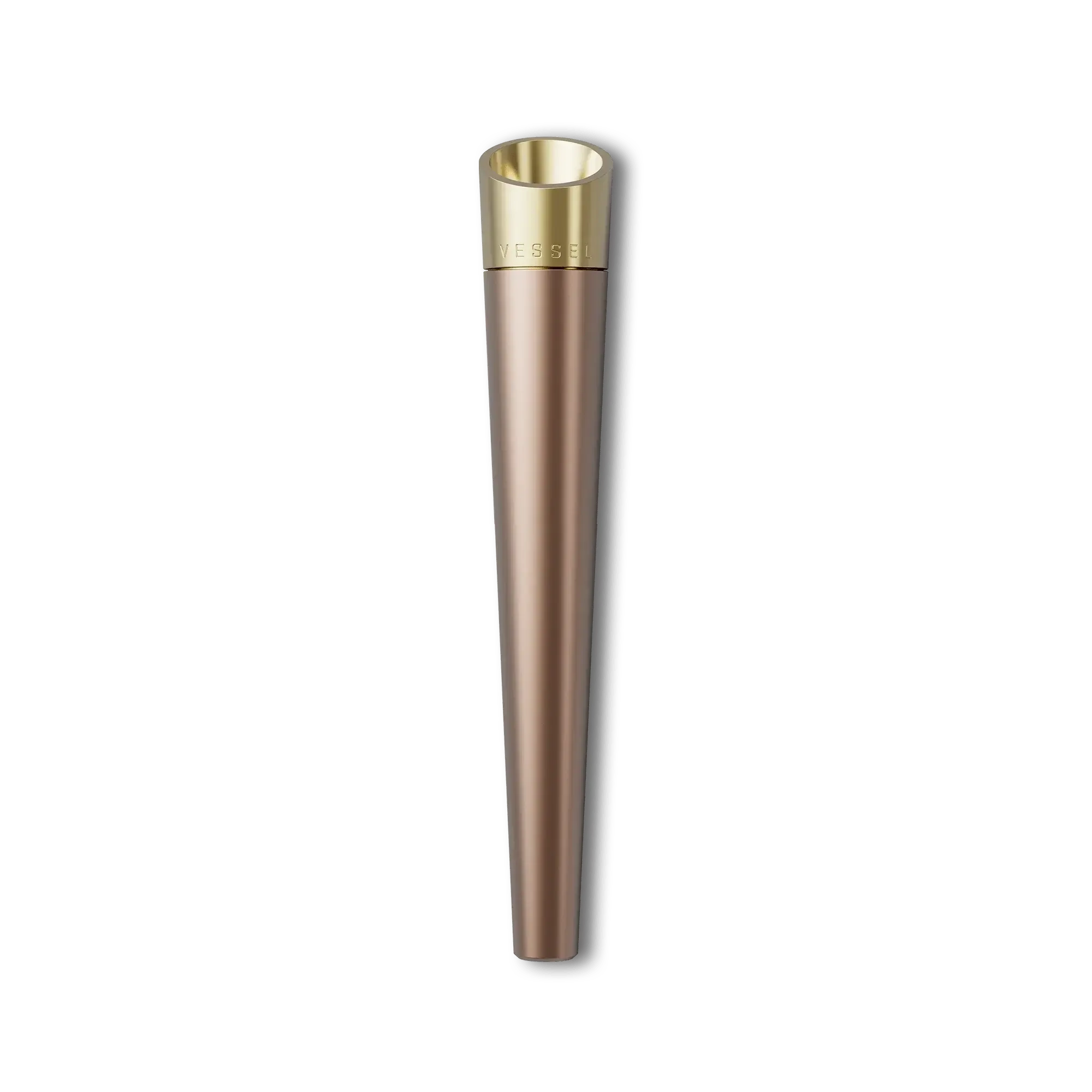 Vessel Cone rose gold pre-roll holder with gold trim
